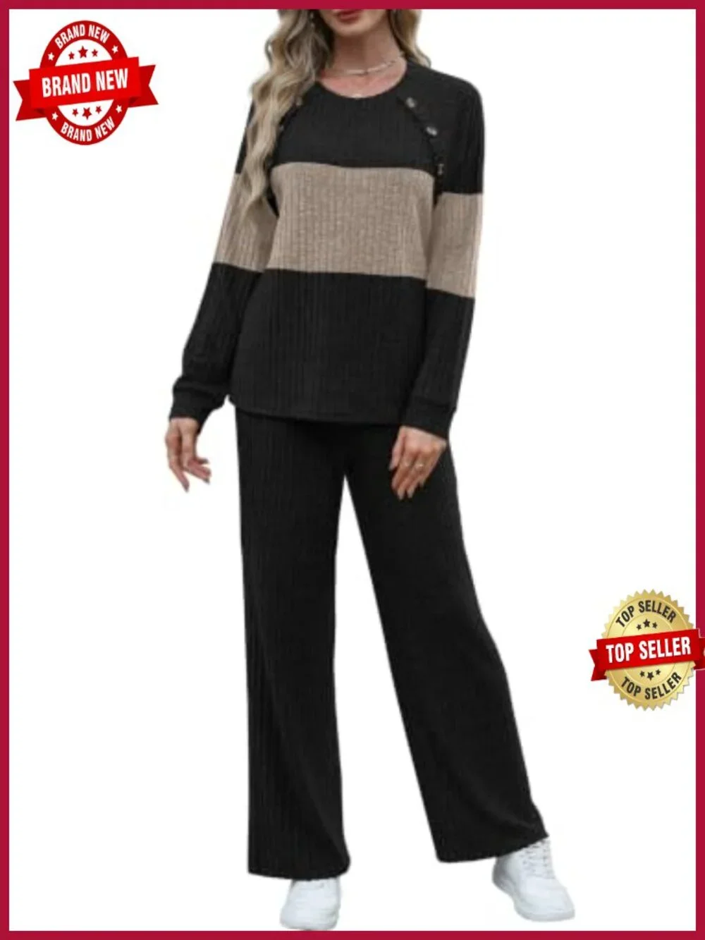 2 Piece Lounge Set Women Button Track Suit Wide Leg Pants